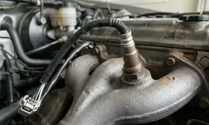 Czujnik tlenu przy kolektorze wydechowym Toyoty. Może być przyczyną błędu DTC P0420.