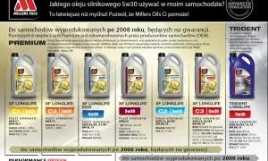 Jaki olej do diesla? Millers Oils Premium i Trident Longlife 5w30 to wybór dla aut po 2008 r. na gwarancji.