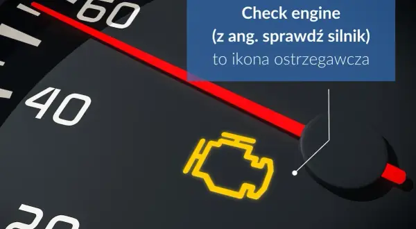 Ikona "check engine" na desce rozdzielczej, ostrzegająca o problemach z silnikiem.
