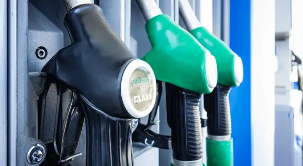 Trzy pistolety dystrybutorów paliwa: czarny i dwa zielone. Na czarnym widać napis "EURODIESEL CLASS".