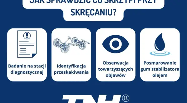 Jak sprawdzić, co skrzypi przy skręcaniu? Poradnik: badanie diagnostyczne, identyfikacja przeskakiwania, obserwacja objawów, smarowanie gum stabilizatora olejem.