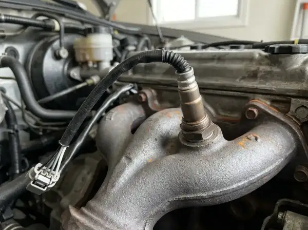 Czujnik tlenu przy kolektorze wydechowym Toyoty. Może być przyczyną błędu DTC P0420.